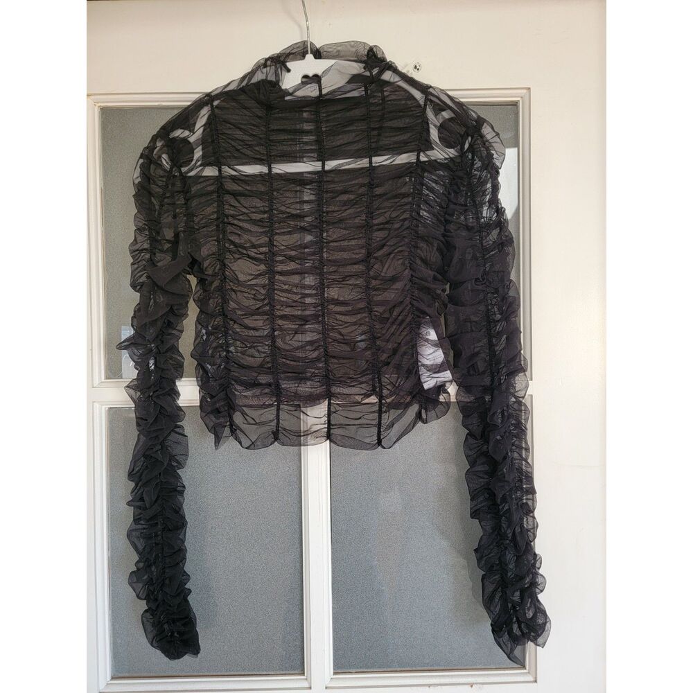 nwt Silence + Noise Kora Ruched Sheer Mesh Crop Top Black Small S